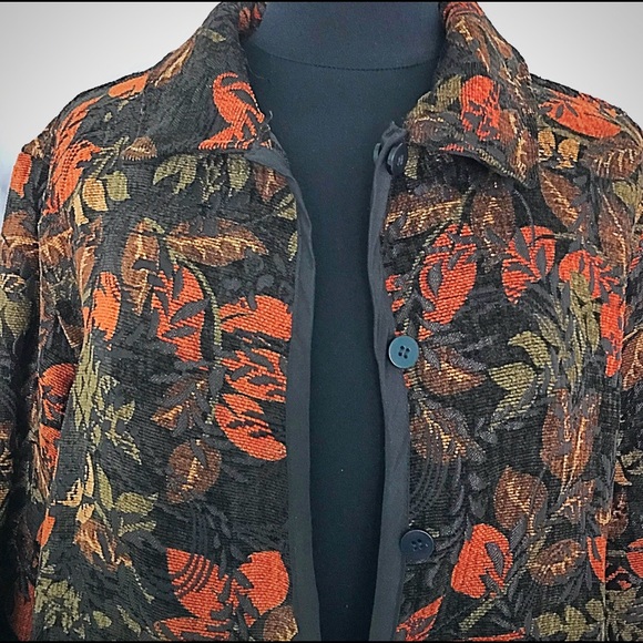 Leslie Fay Reversible Brown Print Tapestry Jacket - Picture 2 of 8